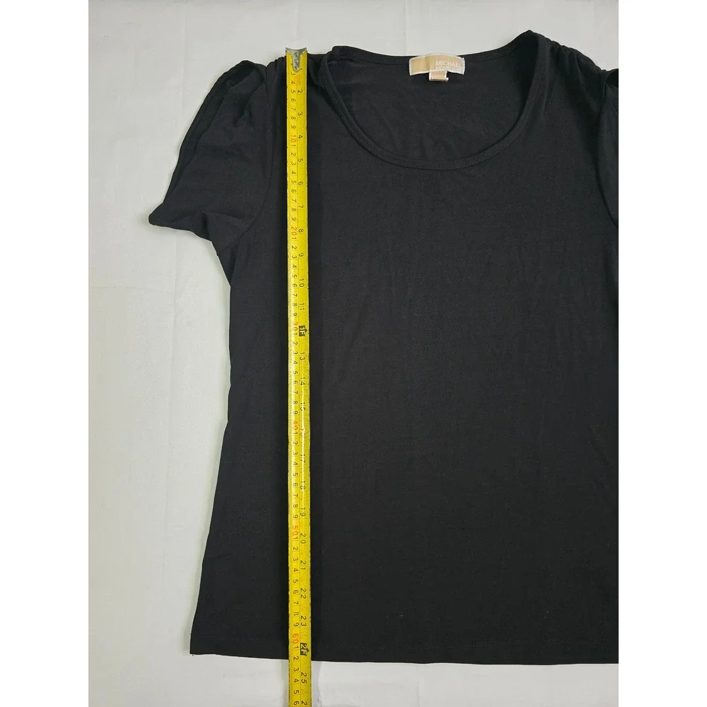 Michael Kors Black Pleated Petal Sleeve Scoop Neck Top Medium RN111818